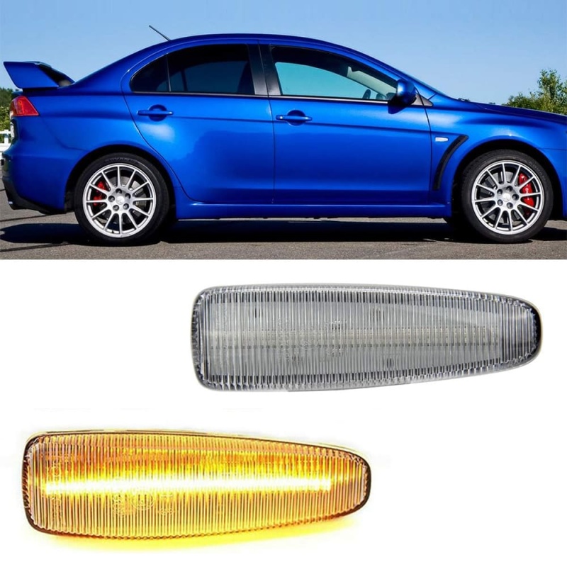 Amber LED Side Marker Light for Mitsubishi Lancer Evolution X Mirage Outlander Sport Front Side Fender Turn Signal Repeater Marker Lamps Smoke/Clear Lens