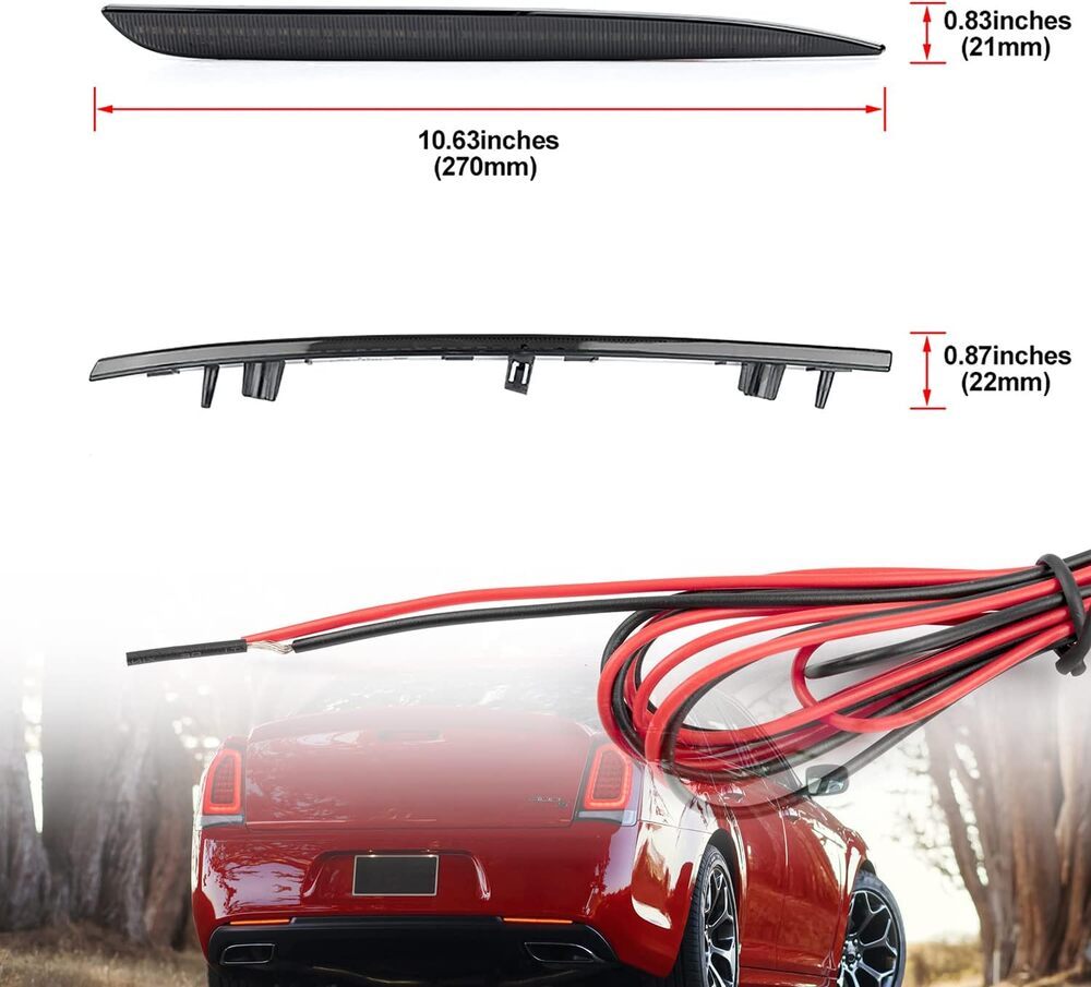 LED Rear Bumper Reflector Lights for 2015-2022 Chrysler 300 300C 300S Red Led Tail Driving Parking Lamps 88-SMD LED Reflector Upgrade Light Kit Smoked Lens