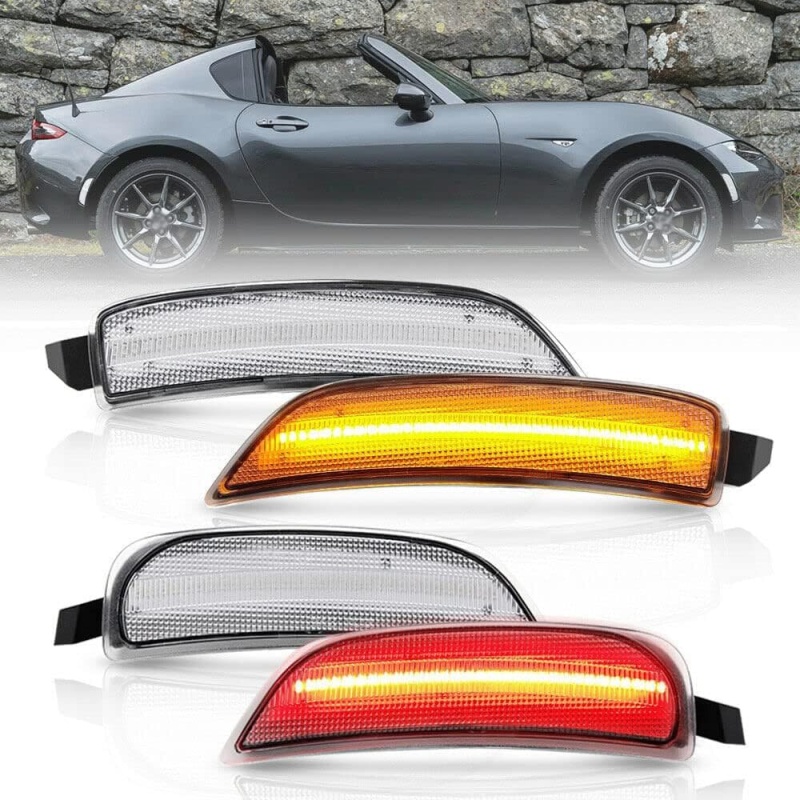 LED Side Marker Lights for 2016-up Mazda MX-5 Miata ND Amber Front & Rear Red Marker Lights Replace OEM Sidemarker Lamps Smoke/Clear Lens