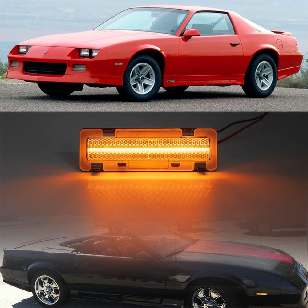 LED Front Side Marker Lights Replacement for 82-92 Chevy Camaro Euro Amber Led Bumper Side Signal Parking Marker Lights Smoke/Clear Lens