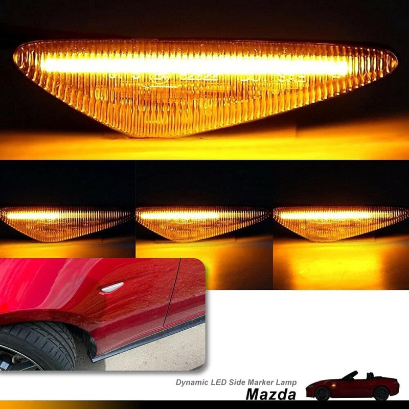 Sequential Amber LED Side Marker Lights for 2016-up Mazda MX-5 ND 2009-2012 RX-8 Front Fender Marker Lights Blinker Replace OEM Lamps Smoke/Clear Lens