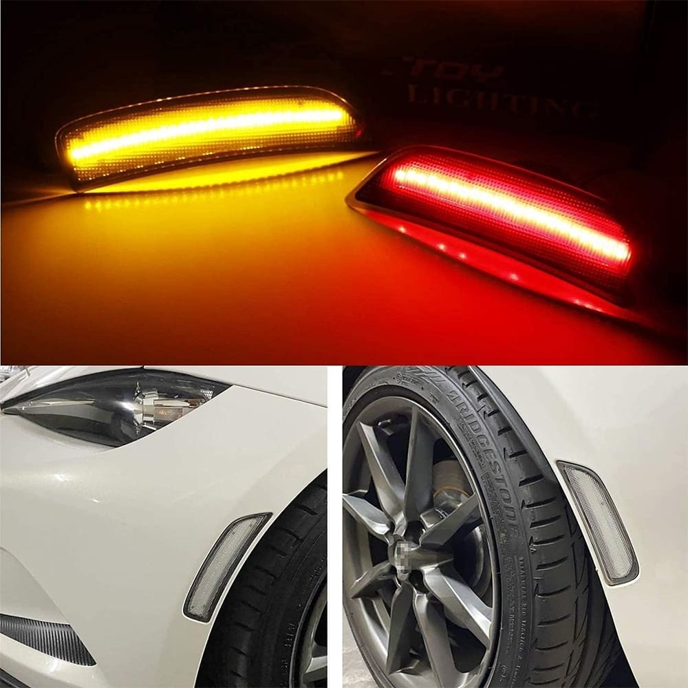 LED Side Marker Lights for 2016-up Mazda MX-5 Miata ND Amber Front & Rear Red Marker Lights Replace OEM Sidemarker Lamps Smoke/Clear Lens