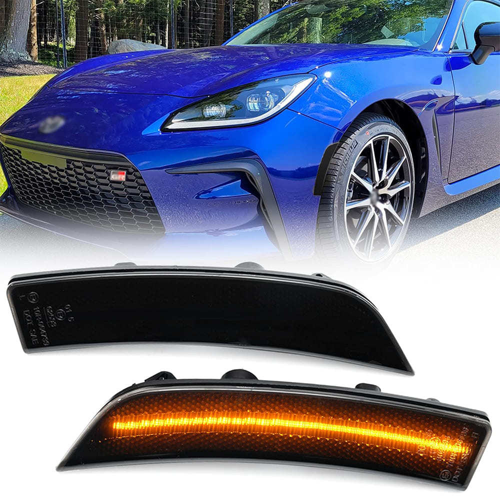 Led Side Marker Lights Replacement for 2022 2023 Subaru BRZ ZD8 2022-up Toyota GR86 ZN8 JDM Style Amber Led Front Bumper Side Marker Reflector Signal Light Kit LH RH Smoked Lens Sidemarkers