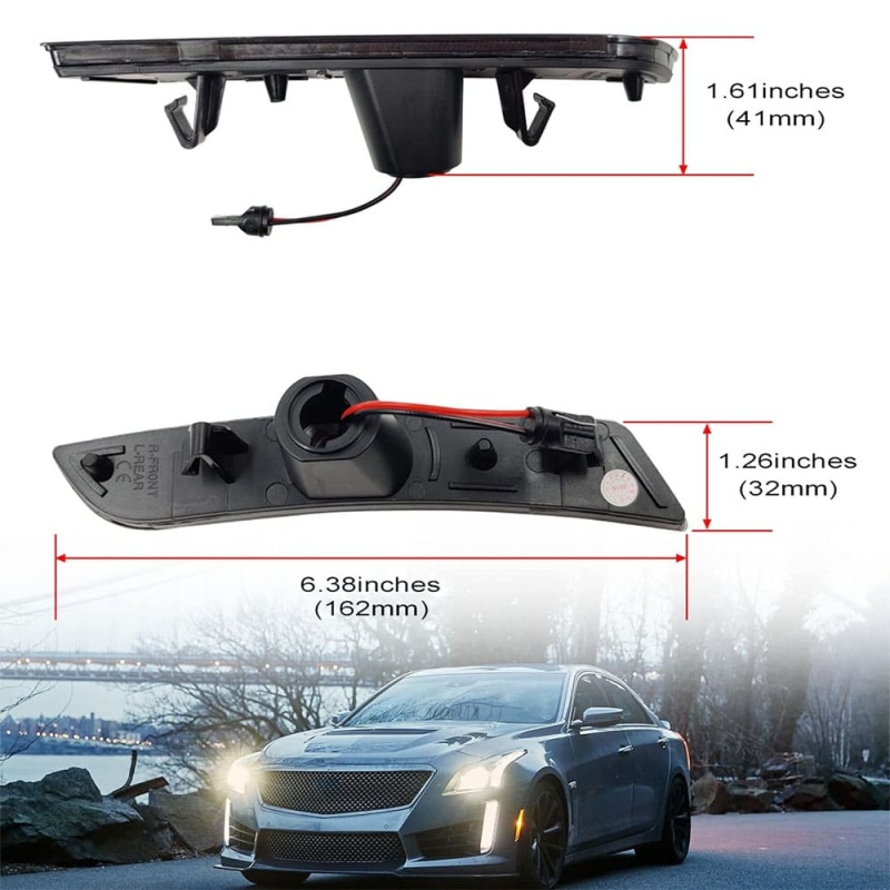 Amber LED Side Marker Lights for Cadillac ATS CTS 15-19 Camaro 16-up Smoke Lens Led Front Bumper Side Marker Lamps OEM Replacement