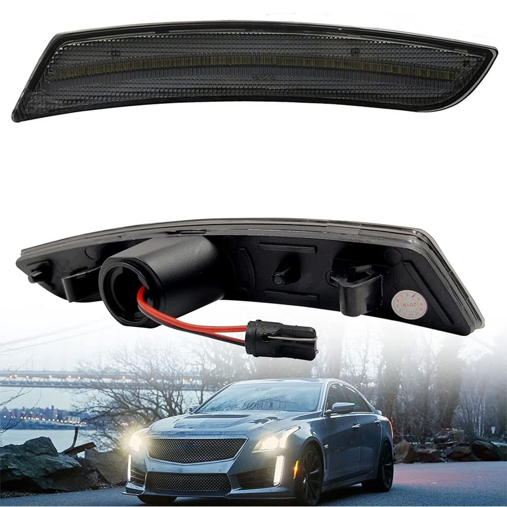 Amber LED Side Marker Lights for Cadillac ATS CTS 15-19 Camaro 16-up Smoke Lens Led Front Bumper Side Marker Lamps OEM Replacement