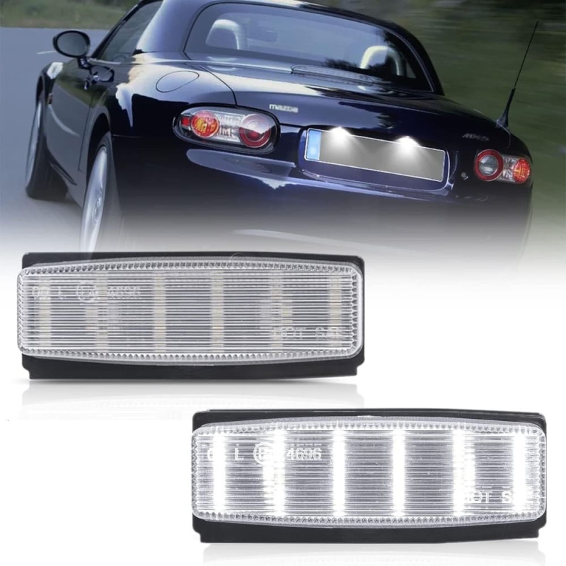 LED License Plate Light Assembly for 2006-2015 Mazda Miata MX-5 NC, OEM Fit Replacement Xenon White 18-SMD Number Plate Led Tag Light