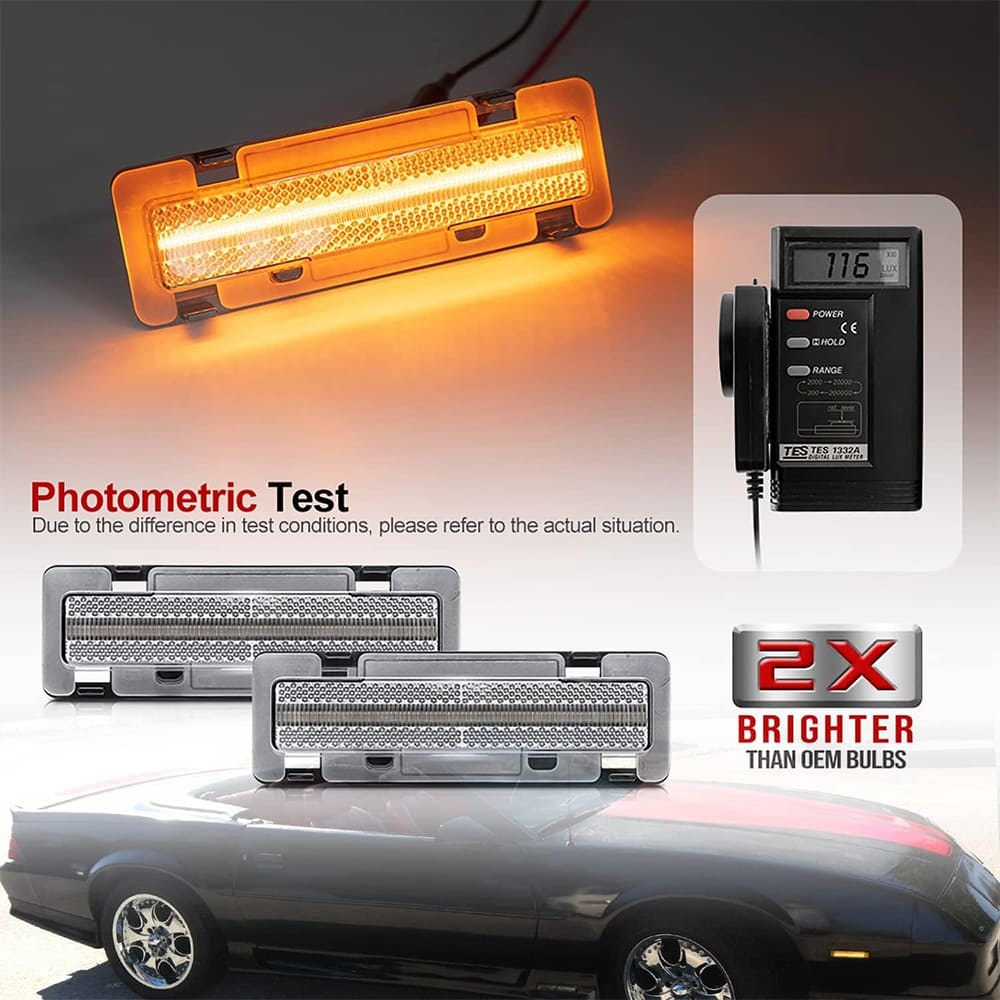 LED Front Side Marker Lights Replacement for 82-92 Chevy Camaro Euro Amber Led Bumper Side Signal Parking Marker Lights Smoke/Clear Lens