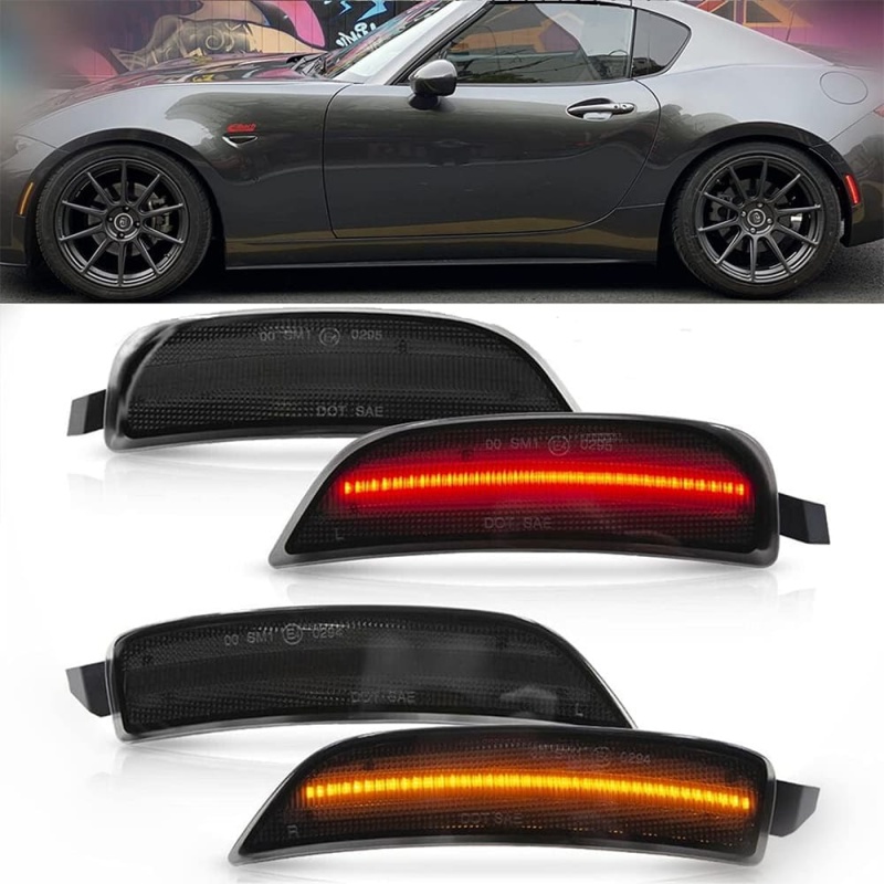 LED Side Marker Lights for 2016-up Mazda MX-5 Miata ND Amber Front & Rear Red Marker Lights Replace OEM Sidemarker Lamps Smoke/Clear Lens