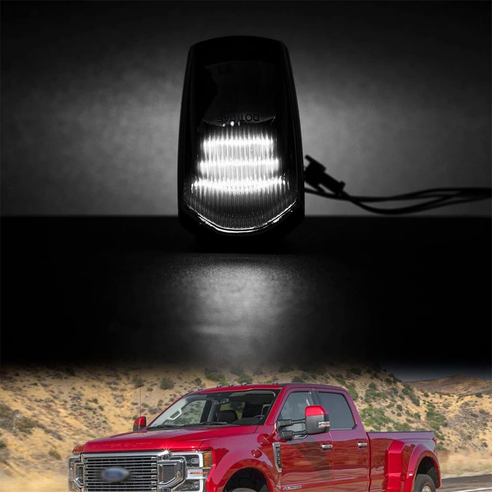 LED Cab Marker Lights Compatible w/ Ford F250 F350 Super Duty 2017 2018 2019 2020 2021 2022 White Front Roof Mounted Cab Light Kit Smoked Lens OEM Fit Roof Running Cab Marker Lamps for Pickup Trucks
