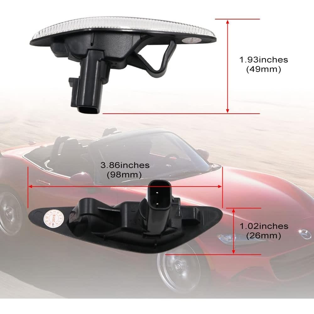 LED Side Marker Lights for 2016-up Mazda MX-5 ND 2009-2012 RX-8 Amber Front Fender Marker Lights Smoke/Clear Lens