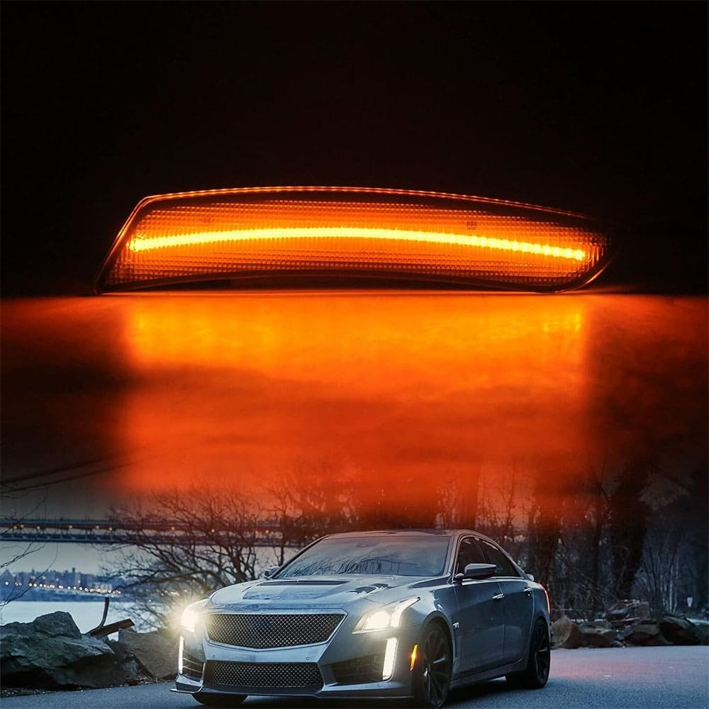 Amber LED Side Marker Lights for Cadillac ATS CTS 15-19 Camaro 16-up Smoke Lens Led Front Bumper Side Marker Lamps OEM Replacement