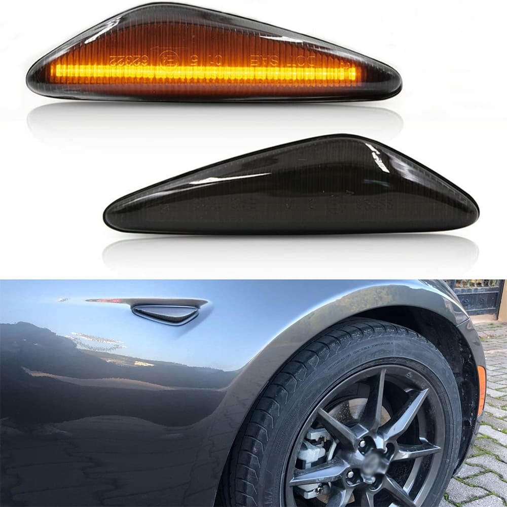 LED Side Marker Lights for 2016-up Mazda MX-5 ND 2009-2012 RX-8 Amber Front Fender Marker Lights Smoke/Clear Lens