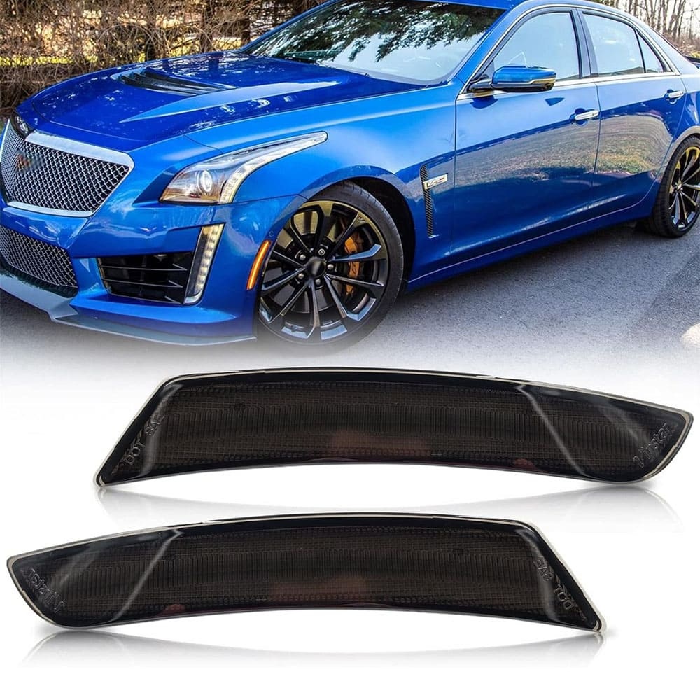 Amber LED Side Marker Lights for Cadillac ATS CTS 15-19 Camaro 16-up Smoke Lens Led Front Bumper Side Marker Lamps OEM Replacement