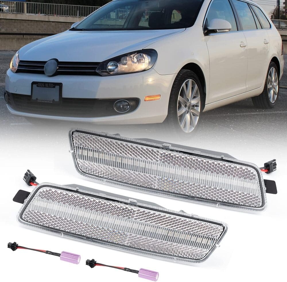 LED Front Side Marker Lights Replacement for 2010-2014 VW Golf TDI Jetta MK6,  Amber Led Fender Side Markers Reflector Lights Smoked/Clear Lens