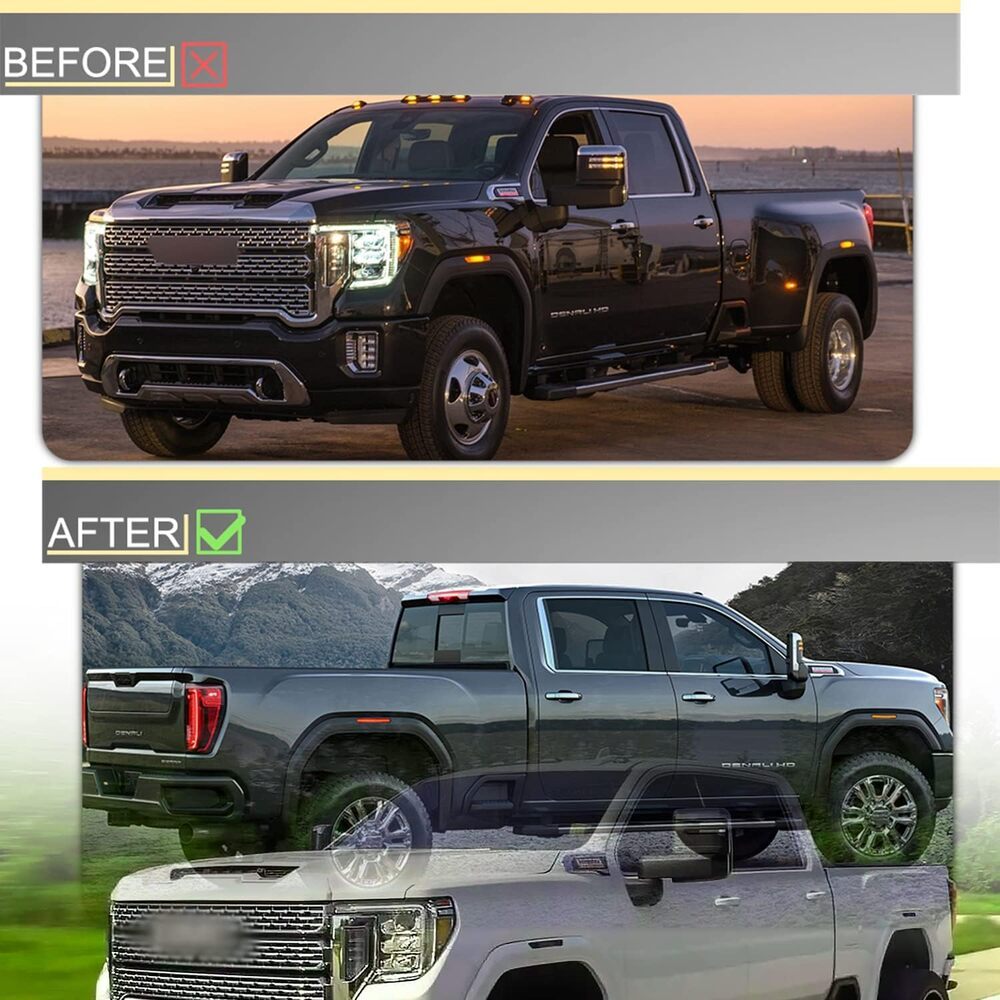 Led Side Marker Lights Replacement for 2020 2021 2022 GMC Sierra 2500HD 3500HD Pickup Amber Front Rear Red Side Markers Left Right Fender Sidemarker Lamps Kit Euro Smoked Lens