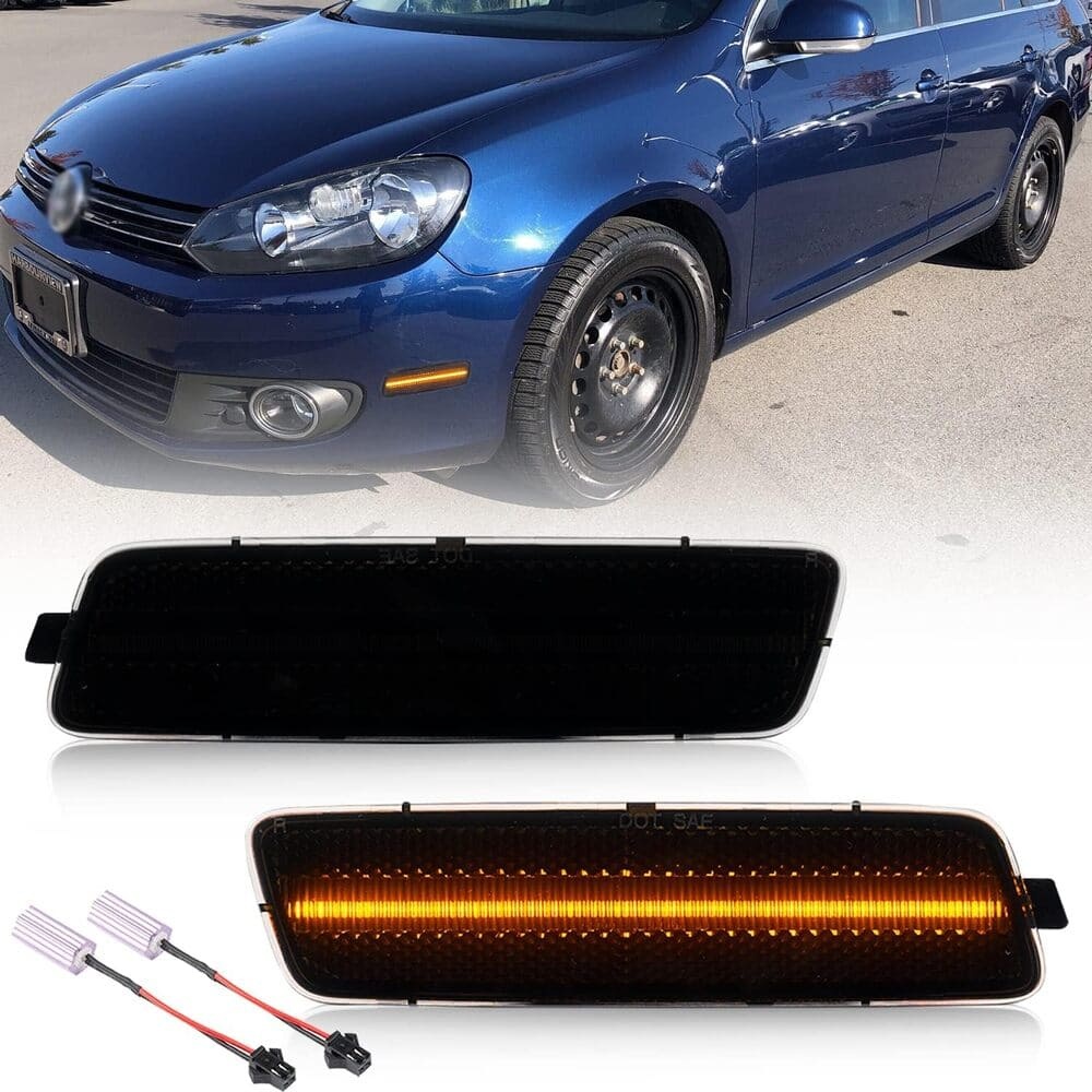 LED Front Side Marker Lights Replacement for 2010-2014 VW Golf TDI Jetta MK6,  Amber Led Fender Side Markers Reflector Lights Smoked/Clear Lens
