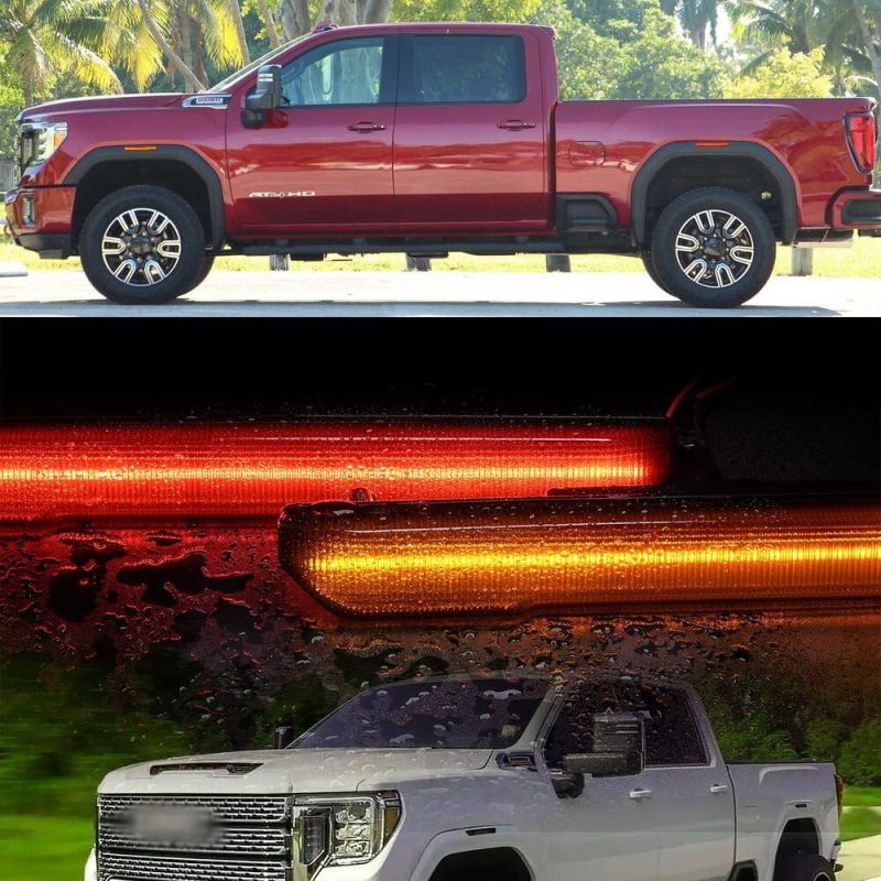 Led Side Marker Lights Replacement for 2020 2021 2022 GMC Sierra 2500HD 3500HD Pickup Amber Front Rear Red Side Markers Left Right Fender Sidemarker Lamps Kit Euro Smoked Lens