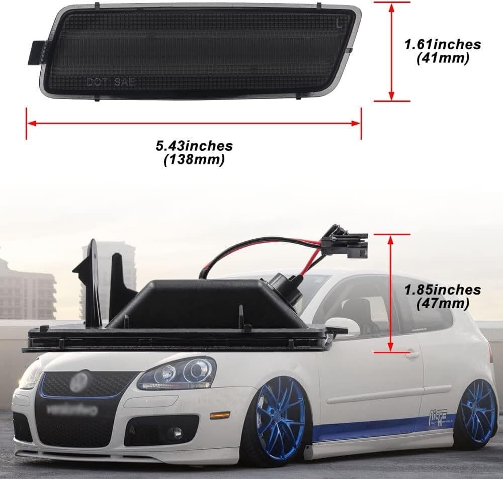 Front Bumper Amber Led Side Marker Lights Compatible VW 2005-2010 MK5 Jetta Golf GTI R32 Smoked Lens Side Lights OEM Sidemarker Replacement