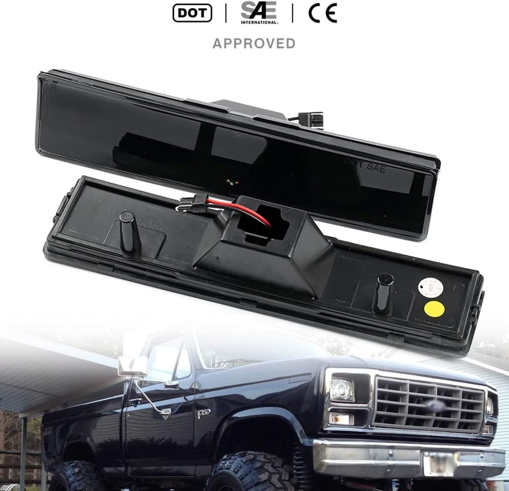 Led Side Marker Lights Replacement for 1980-1986 Ford Bronco F150 F250 F350 Amber Led Front Fender Side Marker Turn Signal Lights Kit Smoke Lens