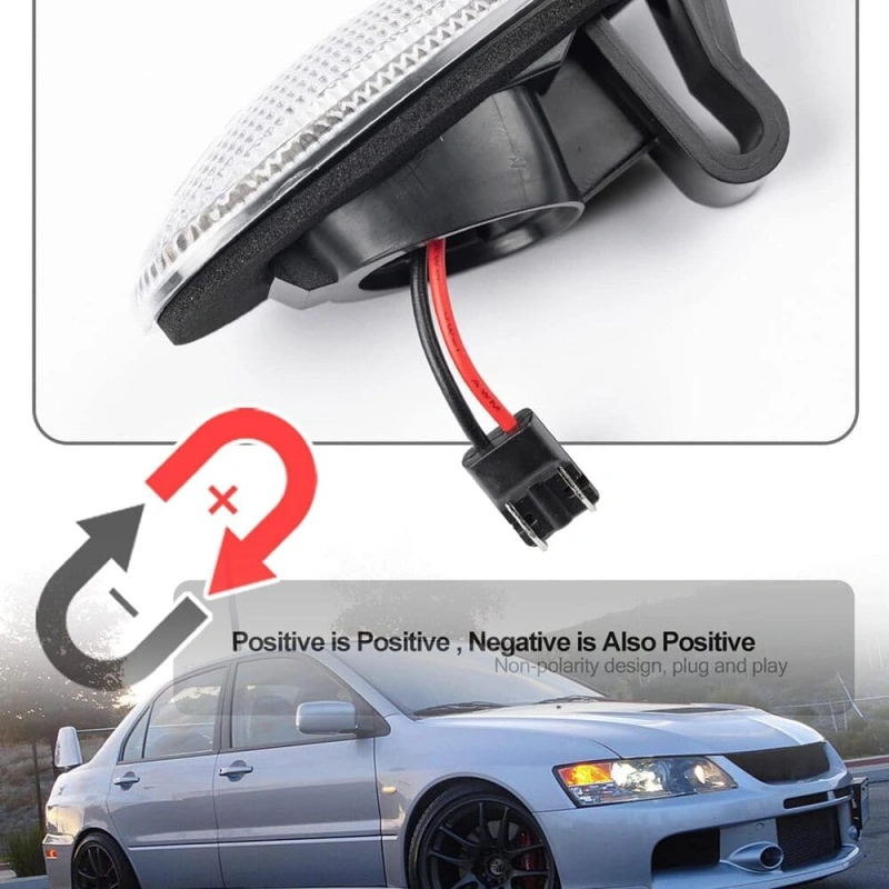 Sequential Amber LED Side Marker Lights for 1998-2006 Mitsubishi Lancer EVO Evolution 5 6 7 8 9 Front Fender Turn Signal Indicator Blinker Lamps JDM Style OEM Replacement (Smoked Lens)