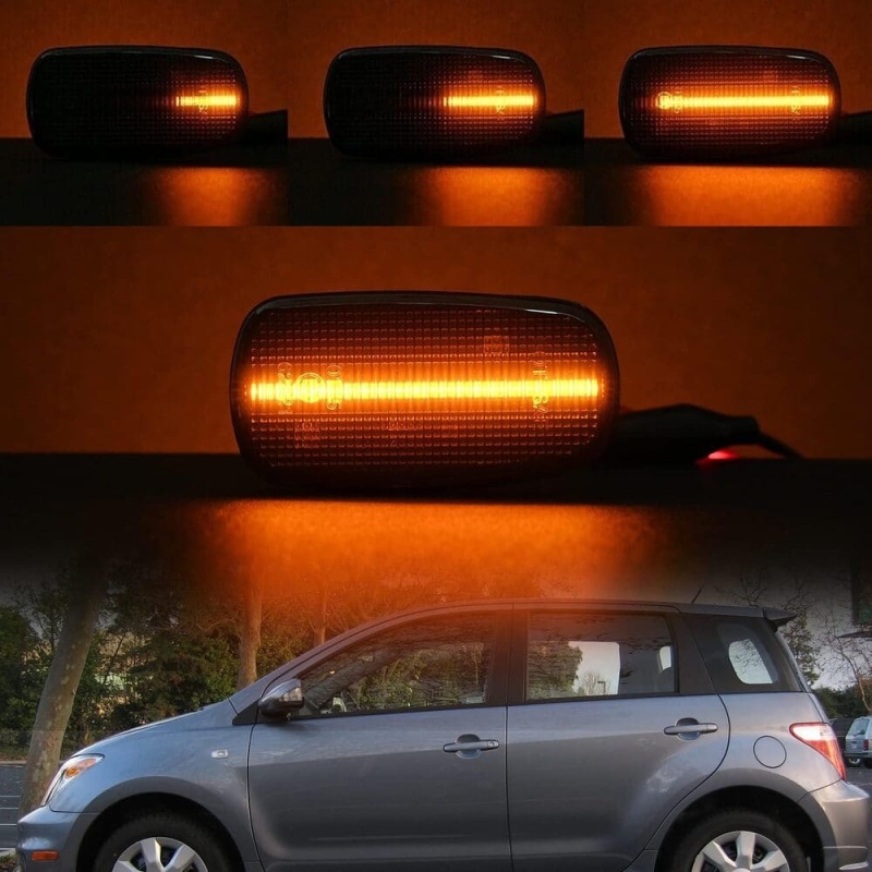 Sequential Amber LED Turn Signal Lights for 2004 2005 2006 Scion XA XB, Front Fender Led Side Marker Turn Signal Repeater Indicator Blinker Lamps OEM Replacement Smoked Lens