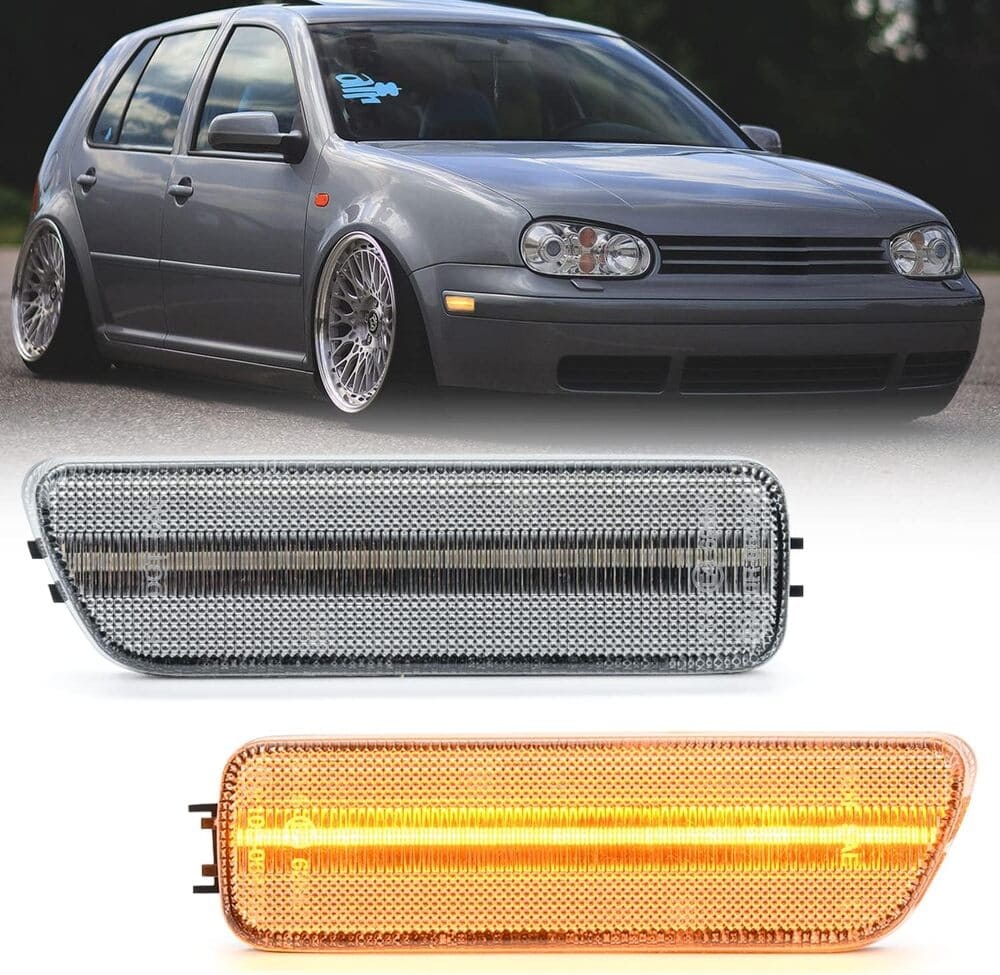 Led Side Marker Lights Replacement for VW MK4 Jetta GTI Golf 1999-2006, Amber Led Front Bumper Side Marker Turn Signal Light Kit Smoked Pair Driver Passenger Lamp Assembly OEM 1JM945072/1JM945071