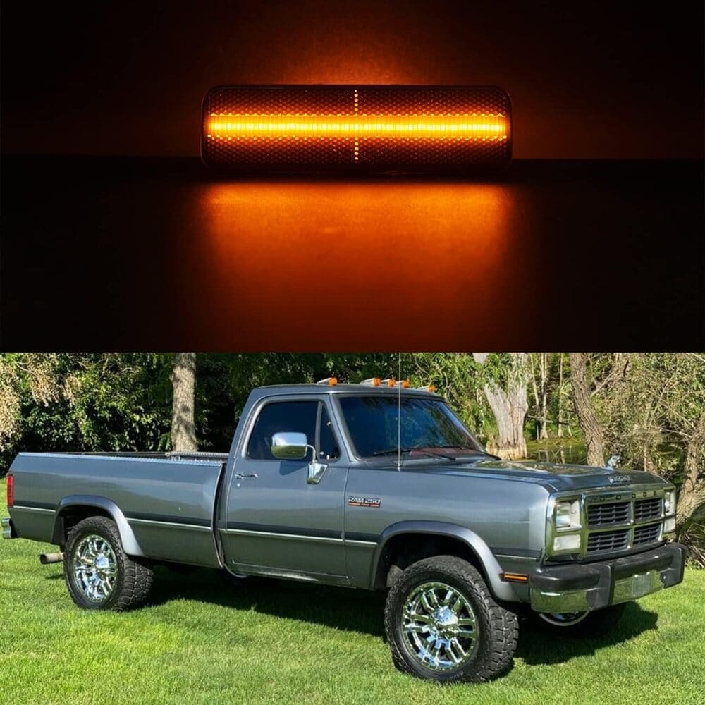 LED Front Side Marker Lights Replacement for 1981-1993 Dodge Ram D150 D250 D350 W250 Pickup Ramcharger, Smoke Lens Amber Led Pair Driver Passenger Side Turn Signal Parking Light Kit 3587436