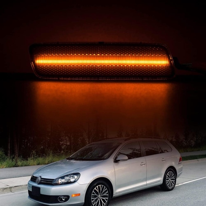 LED Front Side Marker Lights Replacement for 2010-2014 VW Golf TDI Jetta MK6,  Amber Led Fender Side Markers Reflector Lights Smoked/Clear Lens