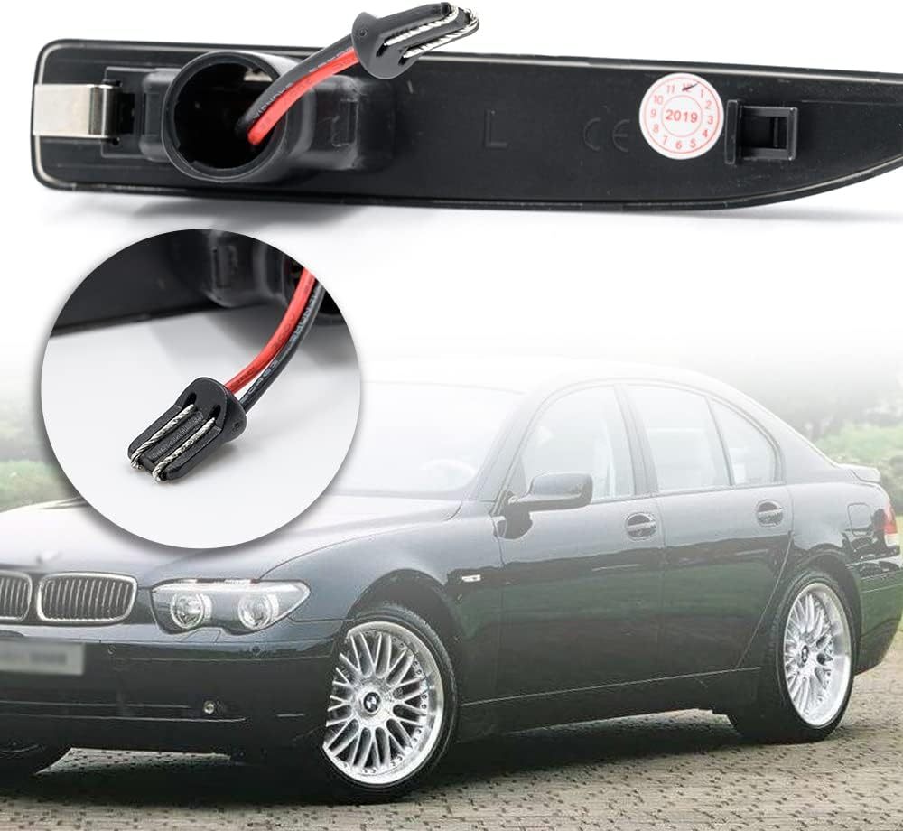 Front Amber LED Side Marker Lights Compatible With 2002-2008 BMW 7 Series E65 E66 E67 Smoke Lens Fender Turn Signal Light Kits OEM Fit