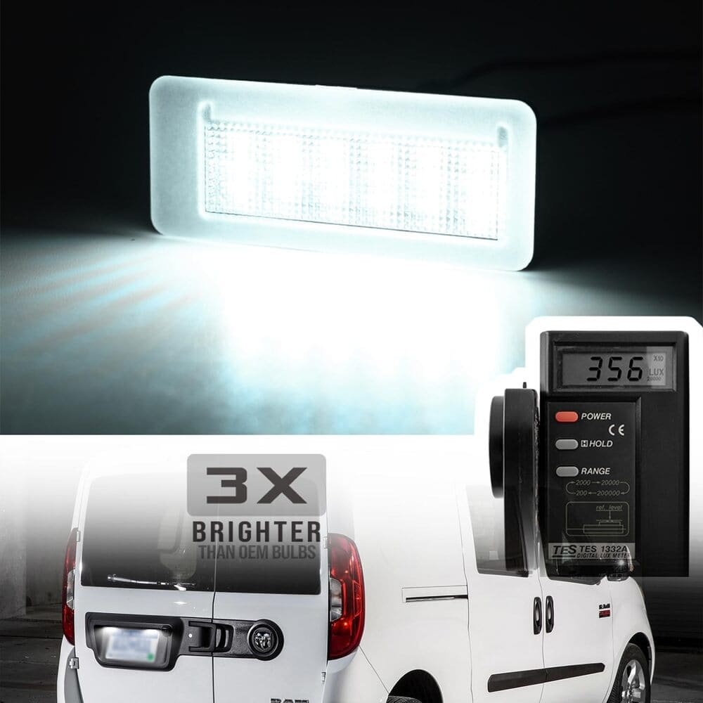 LED License Plate Lights Replacement for 2015-2022 Ram Promaster City OEM Led Number Lamps Assembly 6000K 18-SMD Led Xenon White Rear Tag Light Kit Canbus Error Free