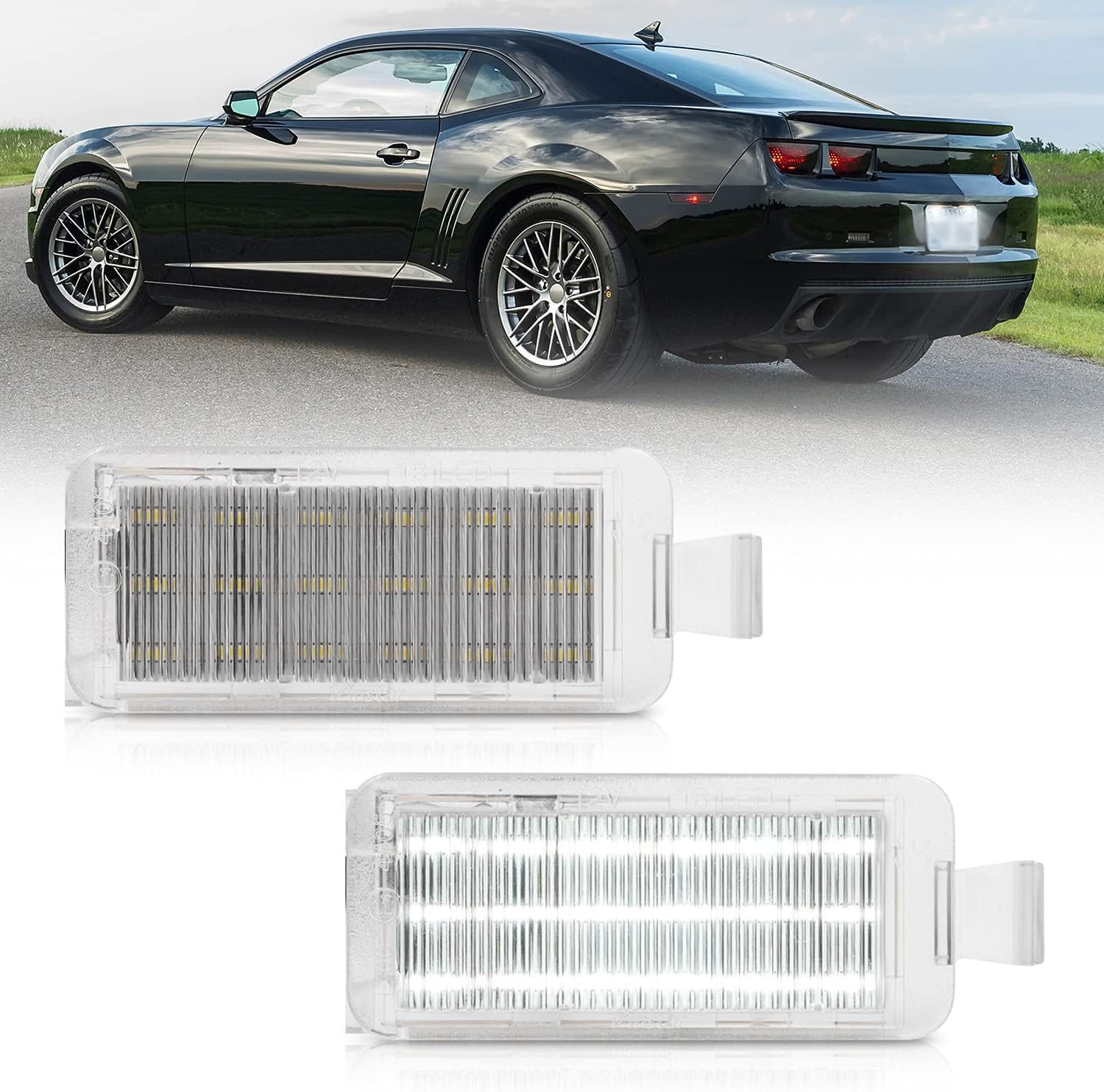 LED License Plate Lights Compatible w/2010-2013 Chevy Camaro Coupe Convertible, OEM Led Number Lamps Replacement Canbus Error Free 6000K