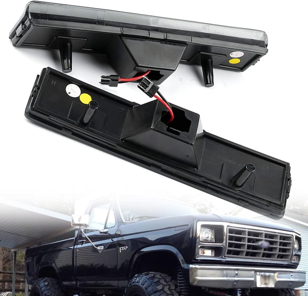 Led Side Marker Lights Replacement for 1980-1986 Ford Bronco F150 F250 F350 Amber Led Front Fender Side Marker Turn Signal Lights Kit Smoke Lens