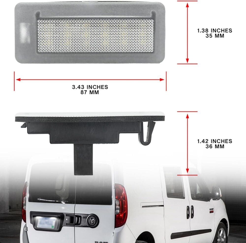 LED License Plate Lights Replacement for 2015-2022 Ram Promaster City OEM Led Number Lamps Assembly 6000K 18-SMD Led Xenon White Rear Tag Light Kit Canbus Error Free