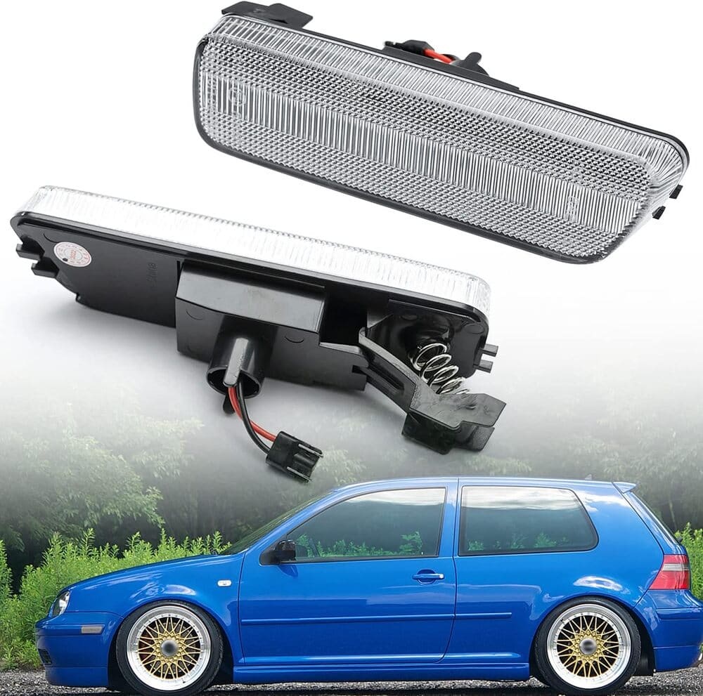 Led Side Marker Lights Replacement for VW MK4 Jetta GTI Golf 1999-2006, Amber Led Front Bumper Side Marker Turn Signal Light Kit Smoked Pair Driver Passenger Lamp Assembly OEM 1JM945072/1JM945071