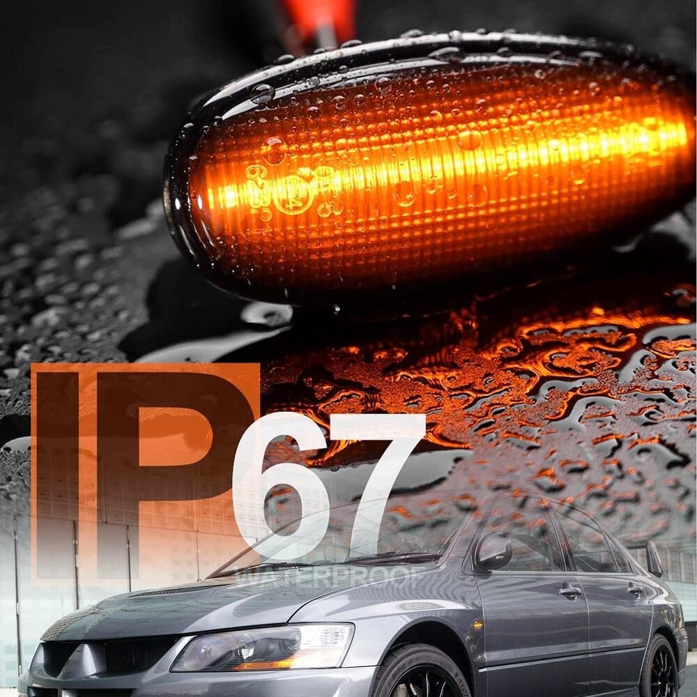 Sequential Amber LED Side Marker Lights for 1998-2006 Mitsubishi Lancer EVO Evolution 5 6 7 8 9 Front Fender Turn Signal Indicator Blinker Lamps JDM Style OEM Replacement (Smoked Lens)