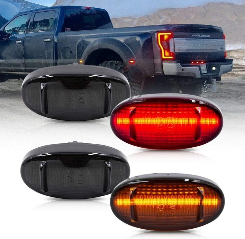 Wheel Fender Side Marker Lights for Ford F250 F350 F450 F550 Super Duty 2011-2020 up Amber Red Rear Bed Fender Side Markers Smoked Lens