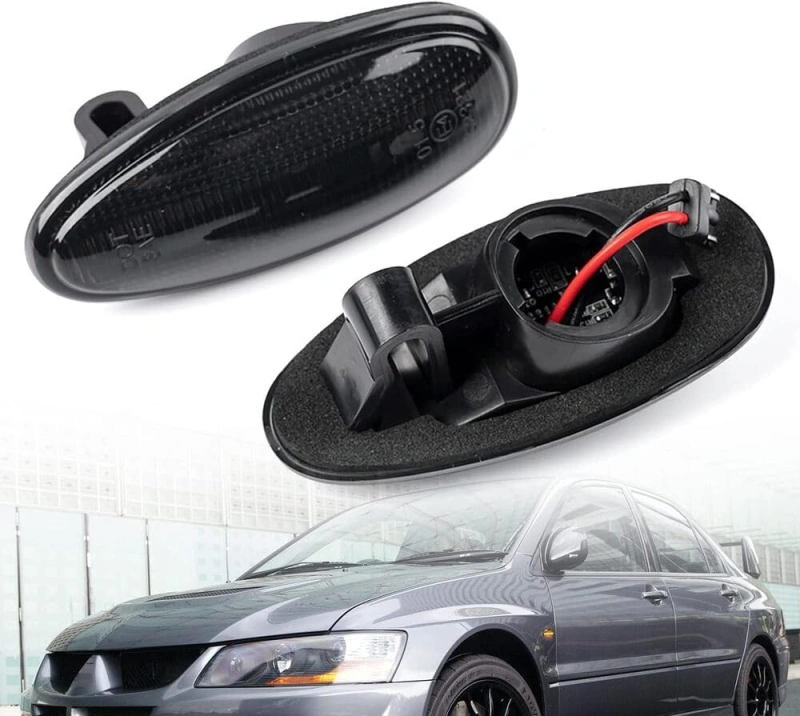Sequential Amber LED Side Marker Lights for 1998-2006 Mitsubishi Lancer EVO Evolution 5 6 7 8 9 Front Fender Turn Signal Indicator Blinker Lamps JDM Style OEM Replacement (Smoked Lens)