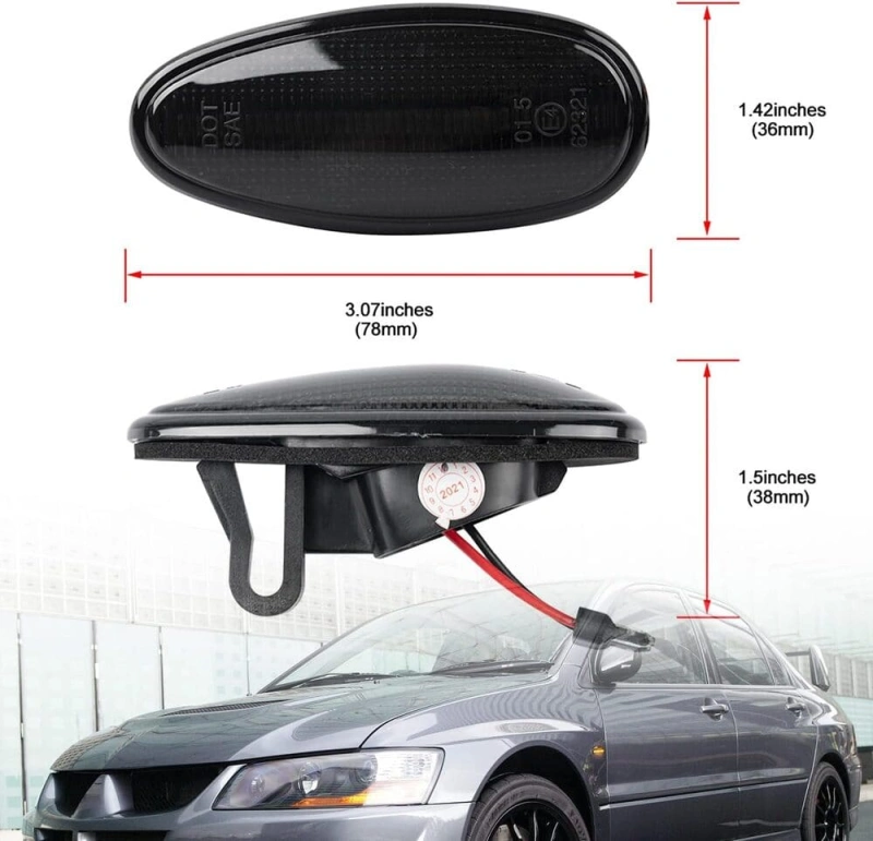 Sequential Amber LED Side Marker Lights for 1998-2006 Mitsubishi Lancer EVO Evolution 5 6 7 8 9 Front Fender Turn Signal Indicator Blinker Lamps JDM Style OEM Replacement (Smoked Lens)