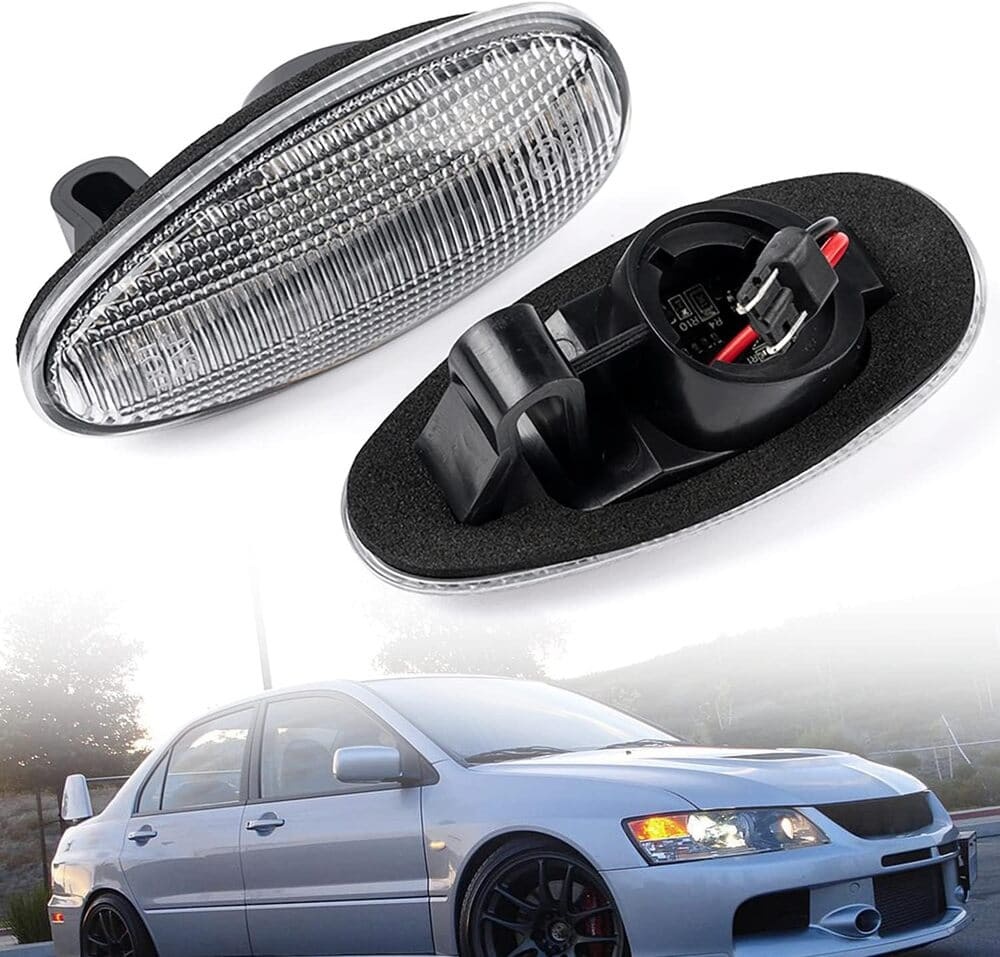 Sequential Amber LED Side Marker Lights for 1998-2006 Mitsubishi Lancer EVO Evolution 5 6 7 8 9 Front Fender Turn Signal Indicator Blinker Lamps JDM Style OEM Replacement (Smoked Lens)