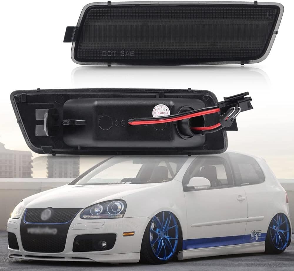 Front Bumper Amber Led Side Marker Lights Compatible VW 2005-2010 MK5 Jetta Golf GTI R32 Smoked Lens Side Lights OEM Sidemarker Replacement