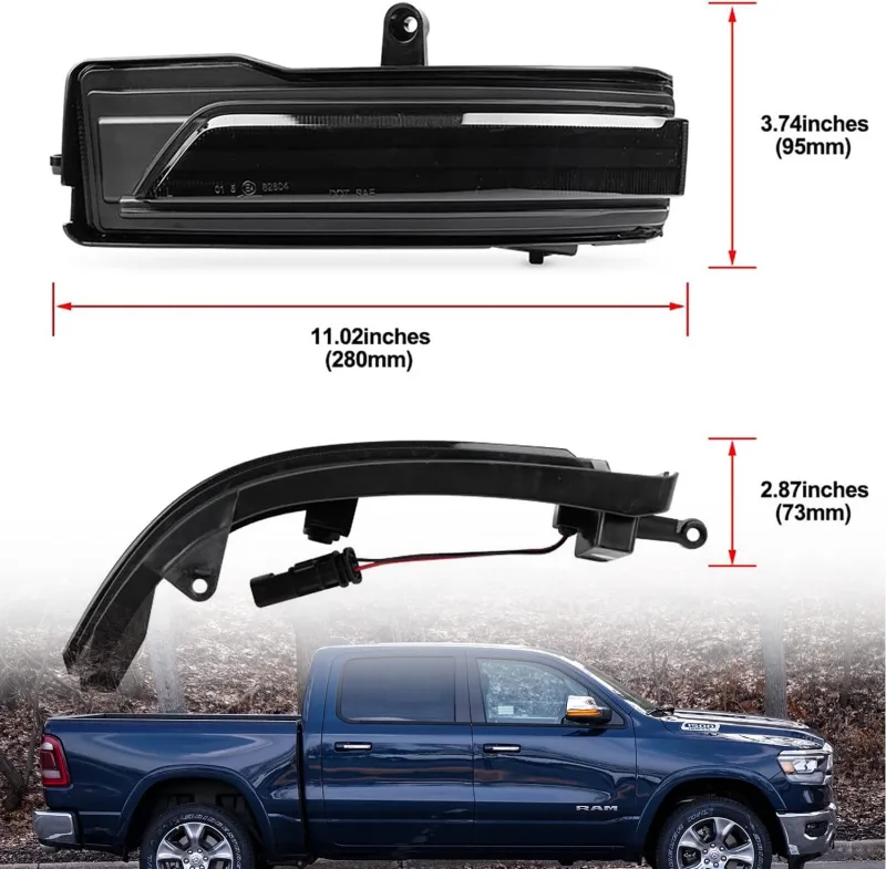 Sequential LED Side Mirror Marker Lights Compatible w/ 2019-2022 Dodge RAM 1500 Pickup Towing Mirror Turn Signal Indicator Lamp Assembly Smoked Lens