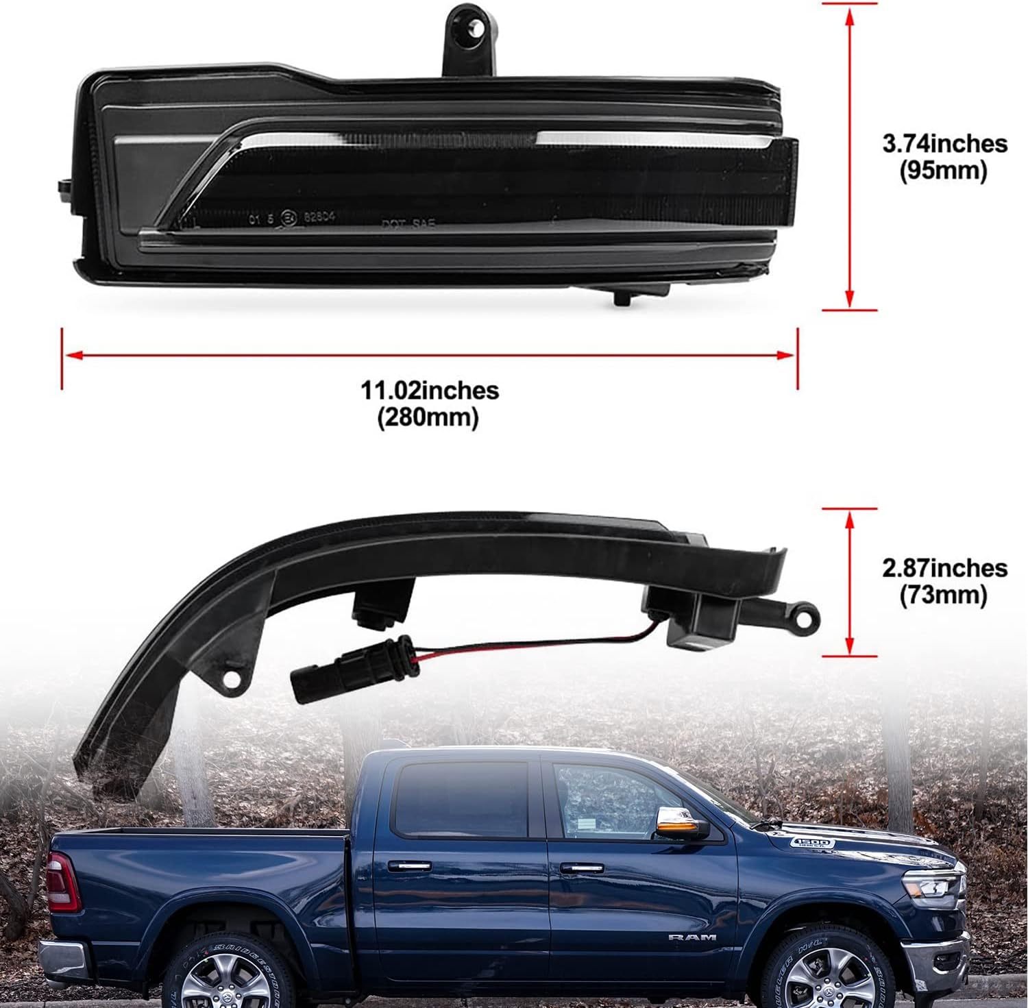 Sequential LED Side Mirror Marker Lights Compatible w/ 2019-2022 Dodge RAM 1500 Pickup Towing Mirror Turn Signal Indicator Lamp Assembly Smoked Lens