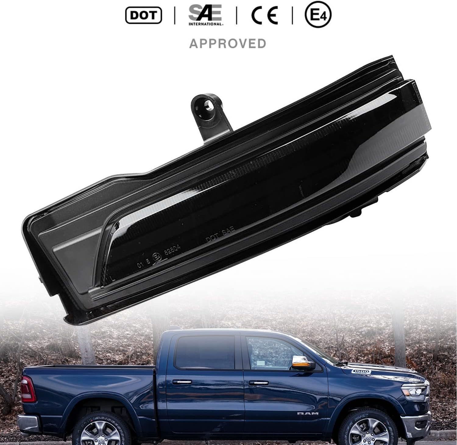 Sequential LED Side Mirror Marker Lights Compatible w/ 2019-2022 Dodge RAM 1500 Pickup Towing Mirror Turn Signal Indicator Lamp Assembly Smoked Lens