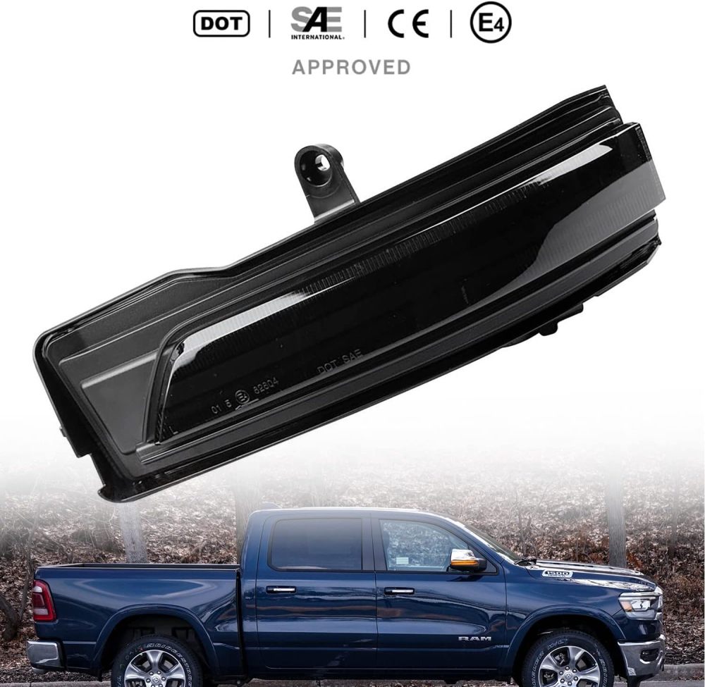 Sequential LED Side Mirror Marker Lights Compatible w/ 2019-2022 Dodge RAM 1500 Pickup Towing Mirror Turn Signal Indicator Lamp Assembly Smoked Lens