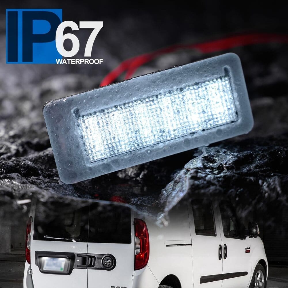 LED License Plate Lights Replacement for 2015-2022 Ram Promaster City OEM Led Number Lamps Assembly 6000K 18-SMD Led Xenon White Rear Tag Light Kit Canbus Error Free