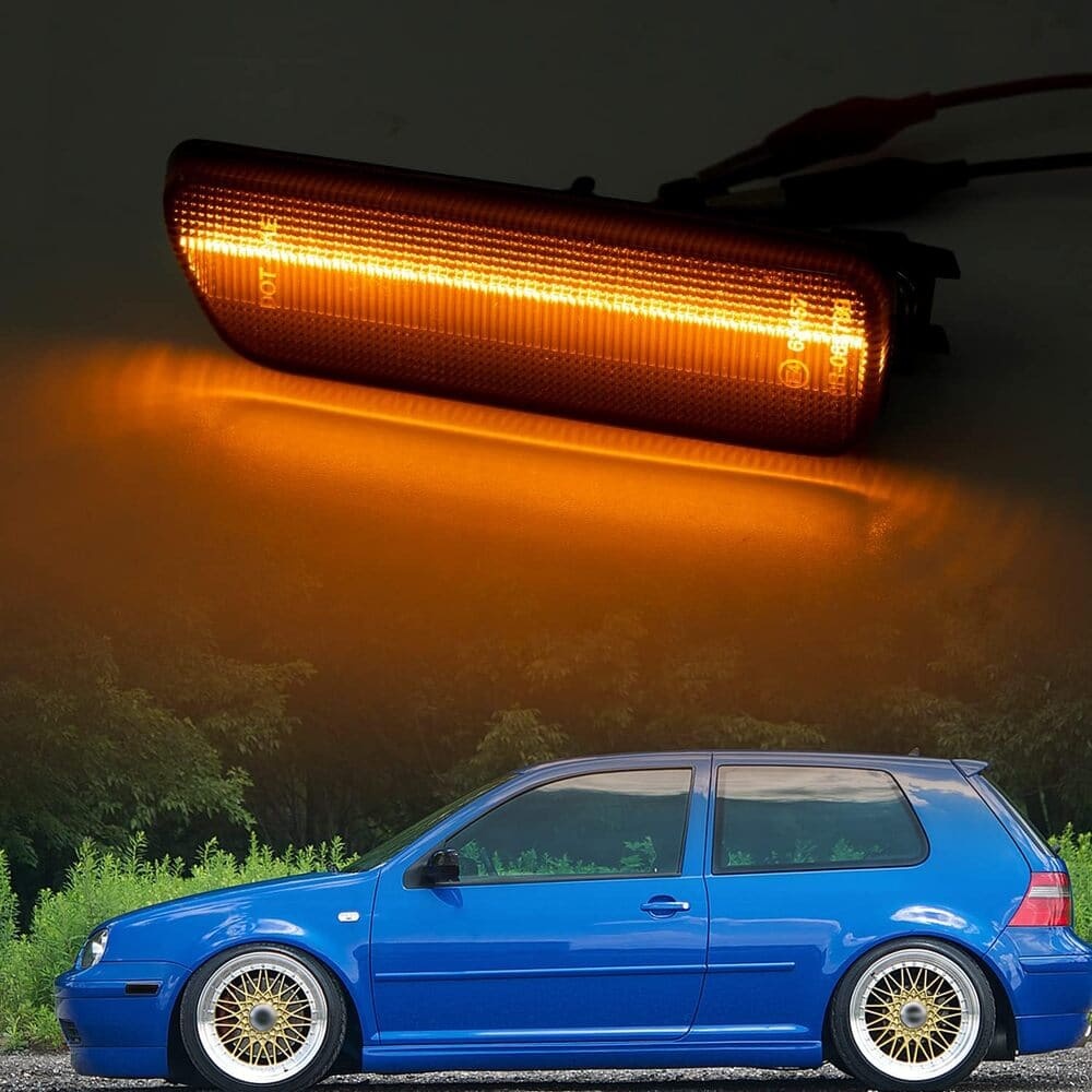 Led Side Marker Lights Replacement for VW MK4 Jetta GTI Golf 1999-2006, Amber Led Front Bumper Side Marker Turn Signal Light Kit Smoked Pair Driver Passenger Lamp Assembly OEM 1JM945072/1JM945071