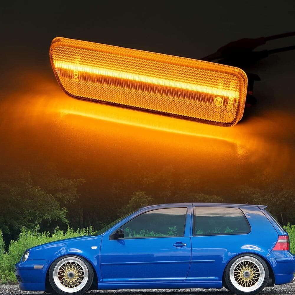 Led Side Marker Lights Replacement for VW MK4 Jetta GTI Golf 1999-2006, Amber Led Front Bumper Side Marker Turn Signal Light Kit Smoked Pair Driver Passenger Lamp Assembly OEM 1JM945072/1JM945071