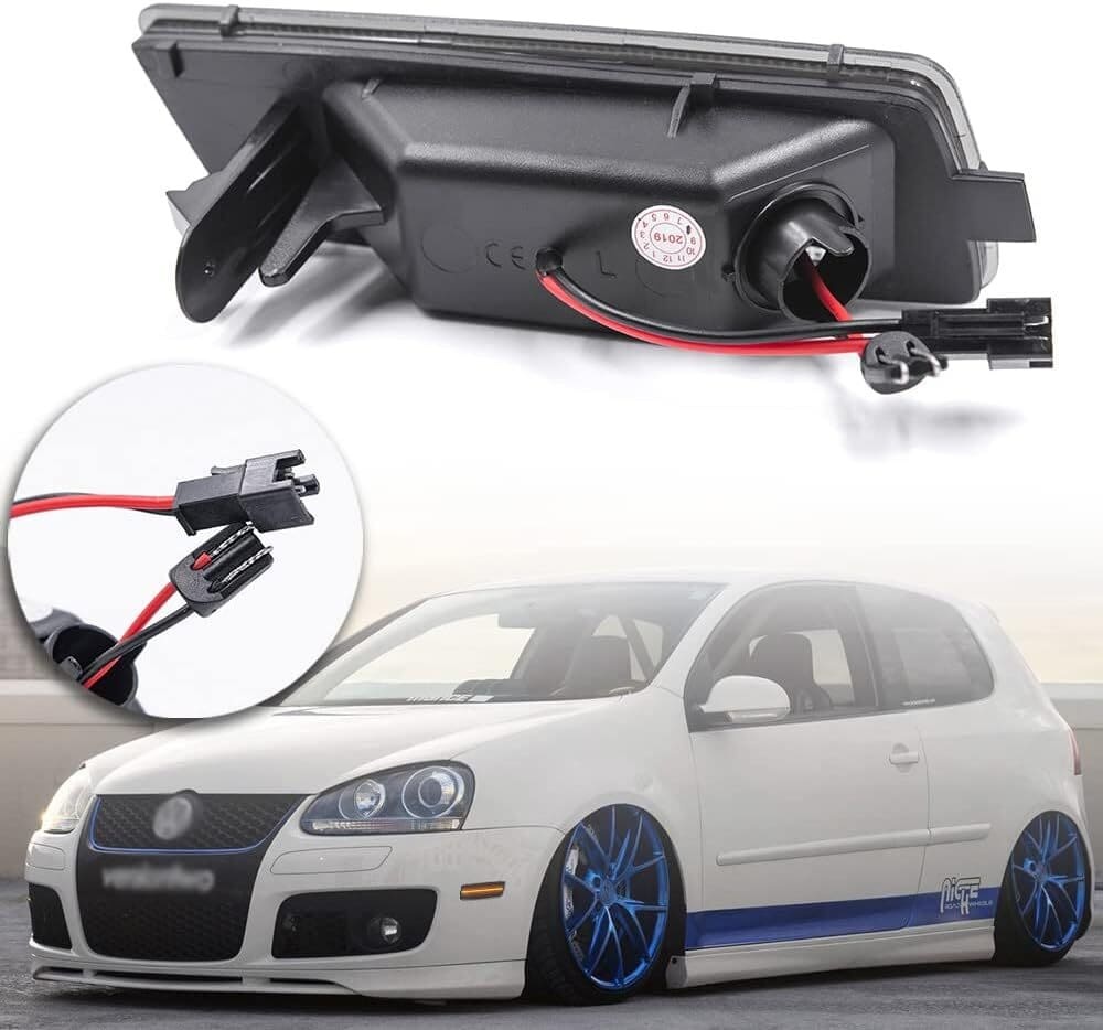 Front Bumper Amber Led Side Marker Lights Compatible VW 2005-2010 MK5 Jetta Golf GTI R32 Smoked Lens Side Lights OEM Sidemarker Replacement