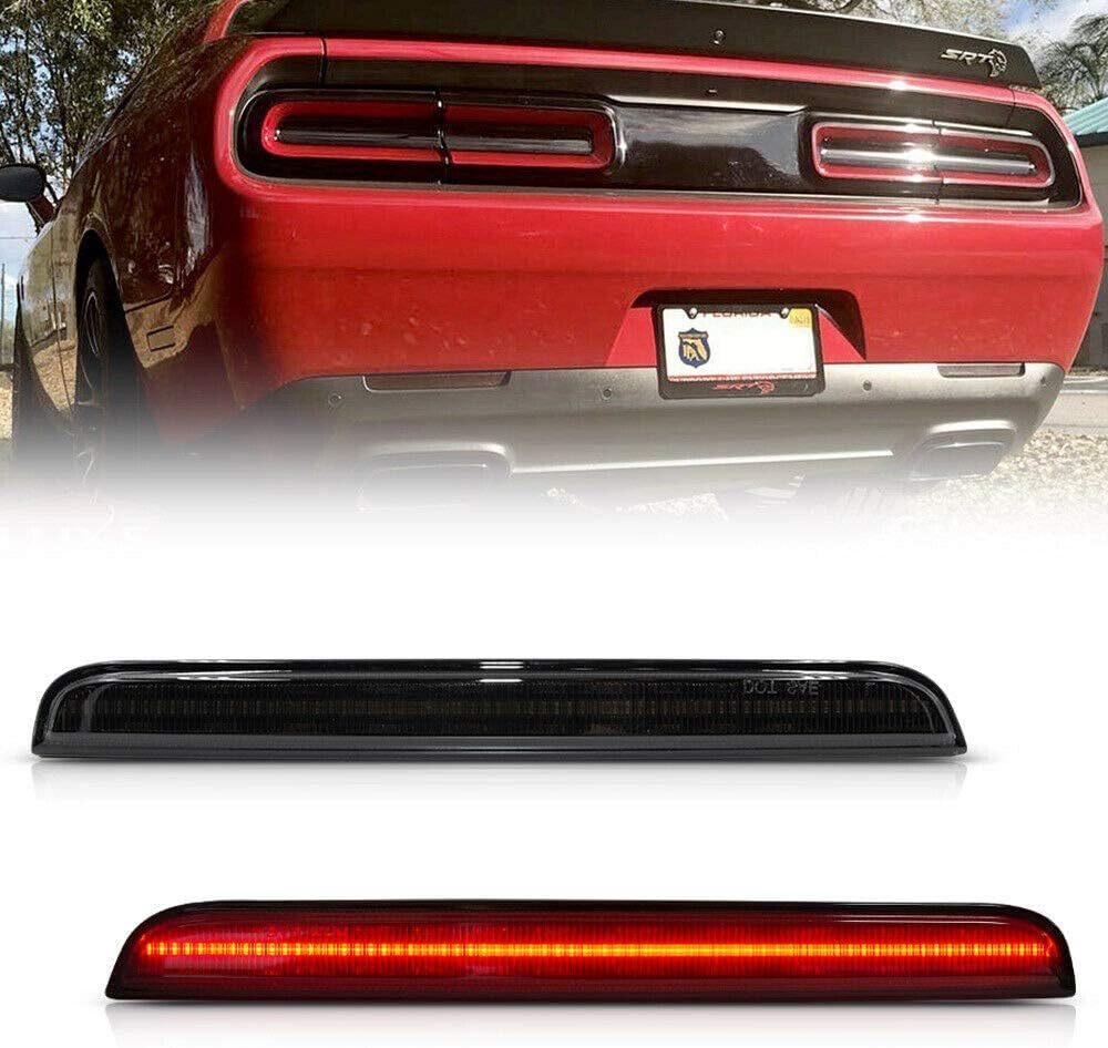 LED Rear Bumper Reflector Lights for 2015-2022 Dodge Challenger Smoked Lens Red Tail Lamps 80-SMD LED Reflector Light Kit