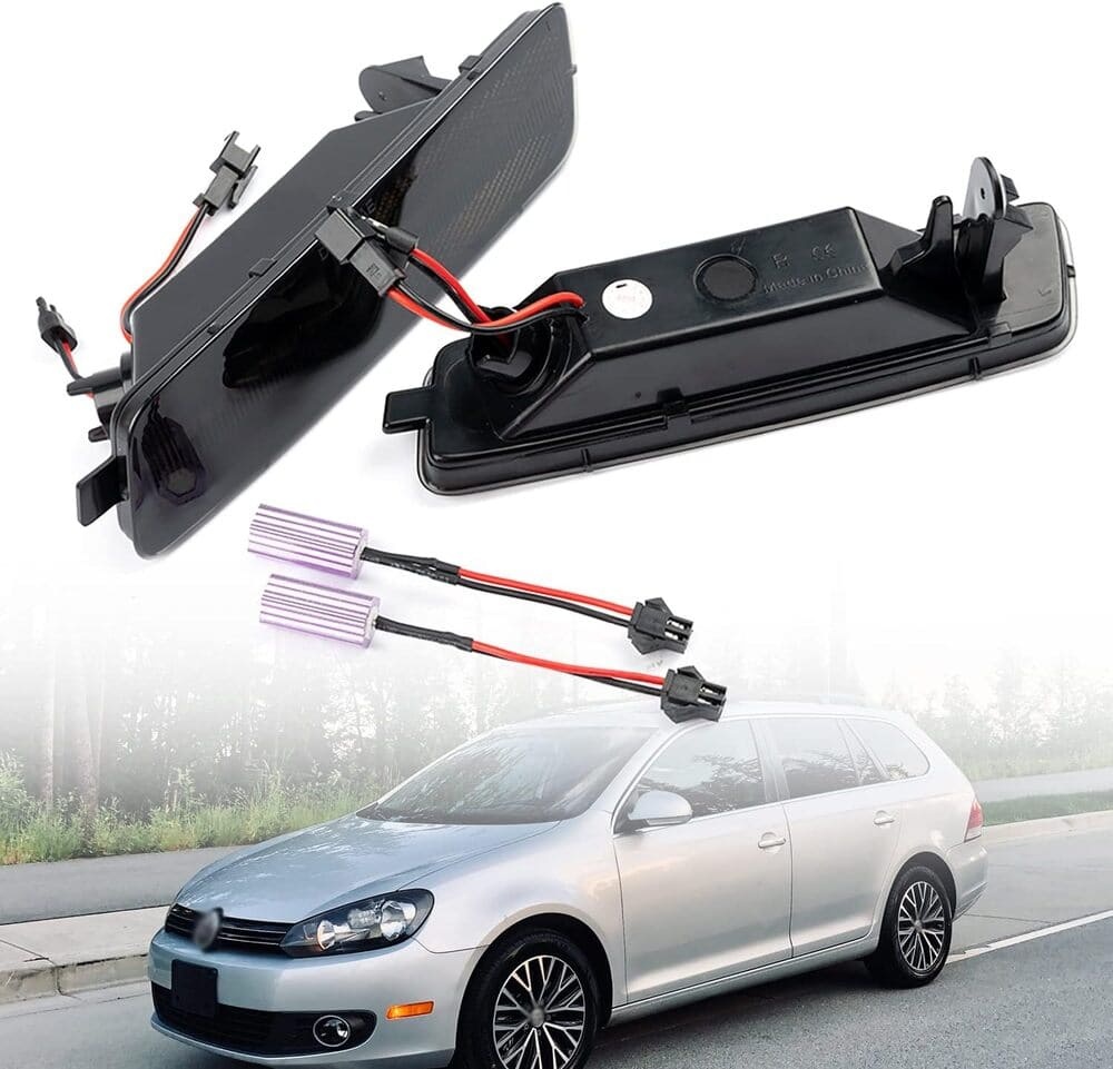 LED Front Side Marker Lights Replacement for 2010-2014 VW Golf TDI Jetta MK6,  Amber Led Fender Side Markers Reflector Lights Smoked/Clear Lens